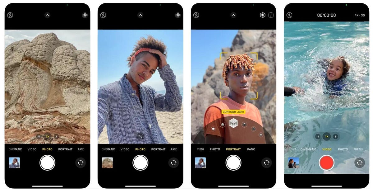 The different menus and screens of the iPhone's camera app.