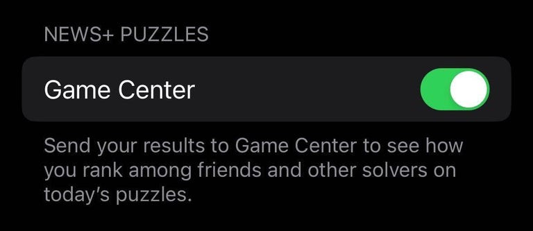 News Plus Puzzles setting for Game Center