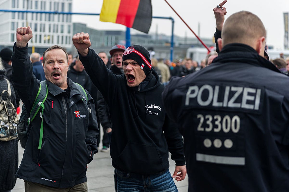 Europe has seen a rise in fascism and hate speech. Here, 300-400 right-wing activists, including neo-Nazis, march in Berlin. The demonstration took place this past November.