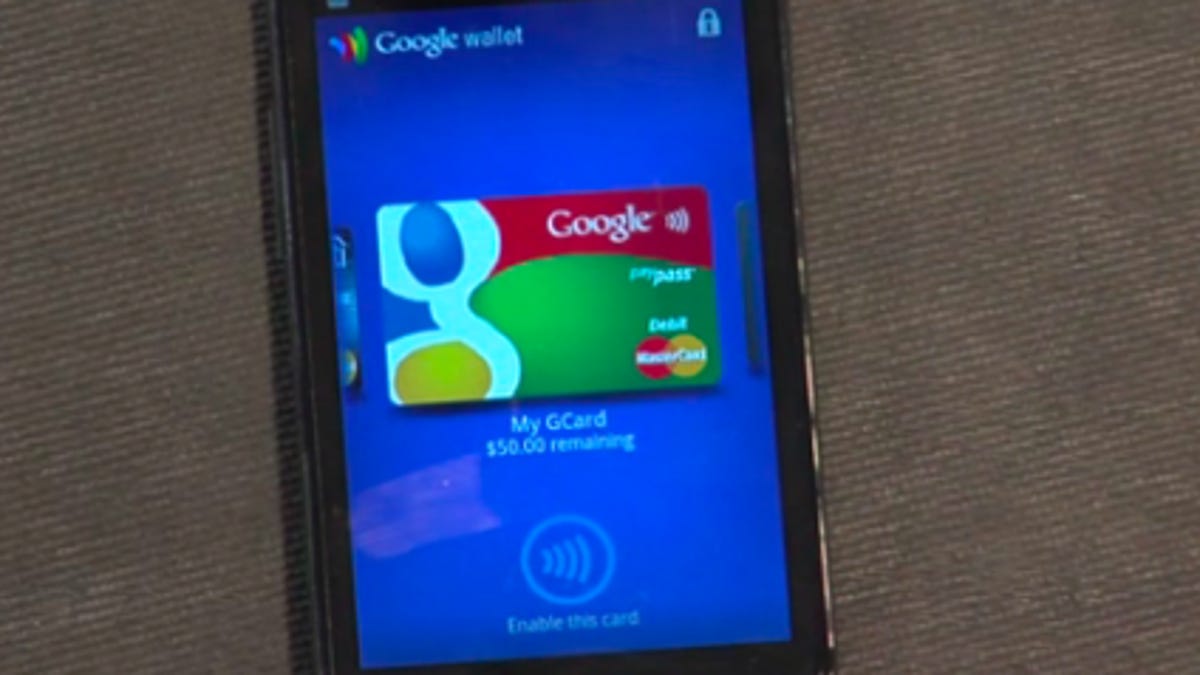 A credit card running with Google Wallet on the Nexus S.