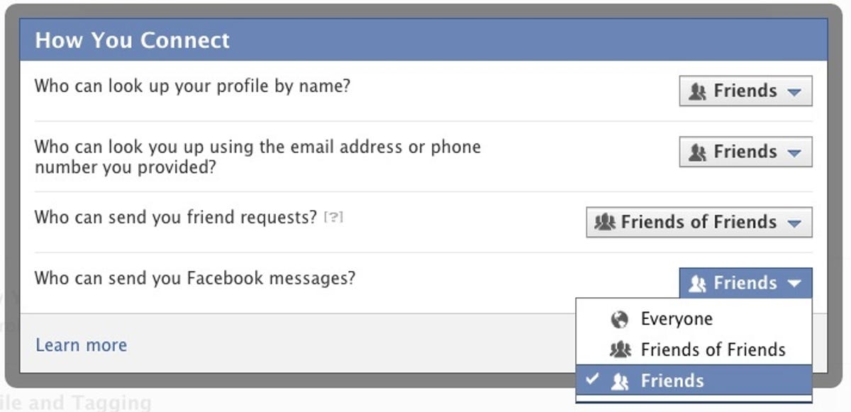 Facebook contact options