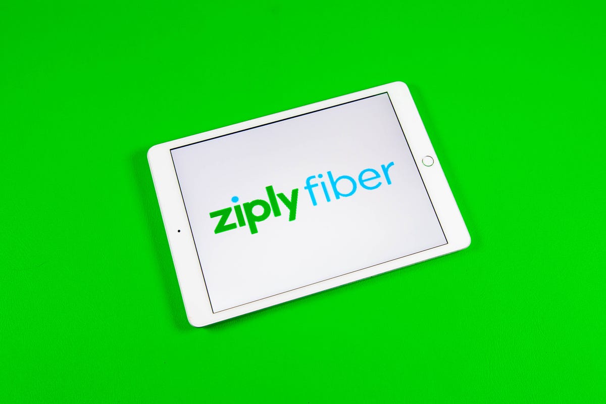 Ziply Fiber logo on a tablet with a green background