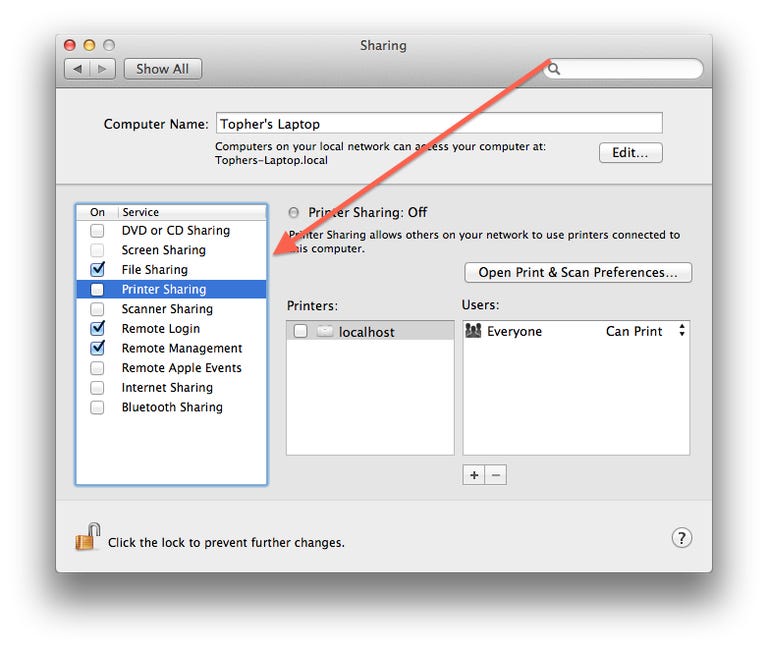 Network server services in OS X client