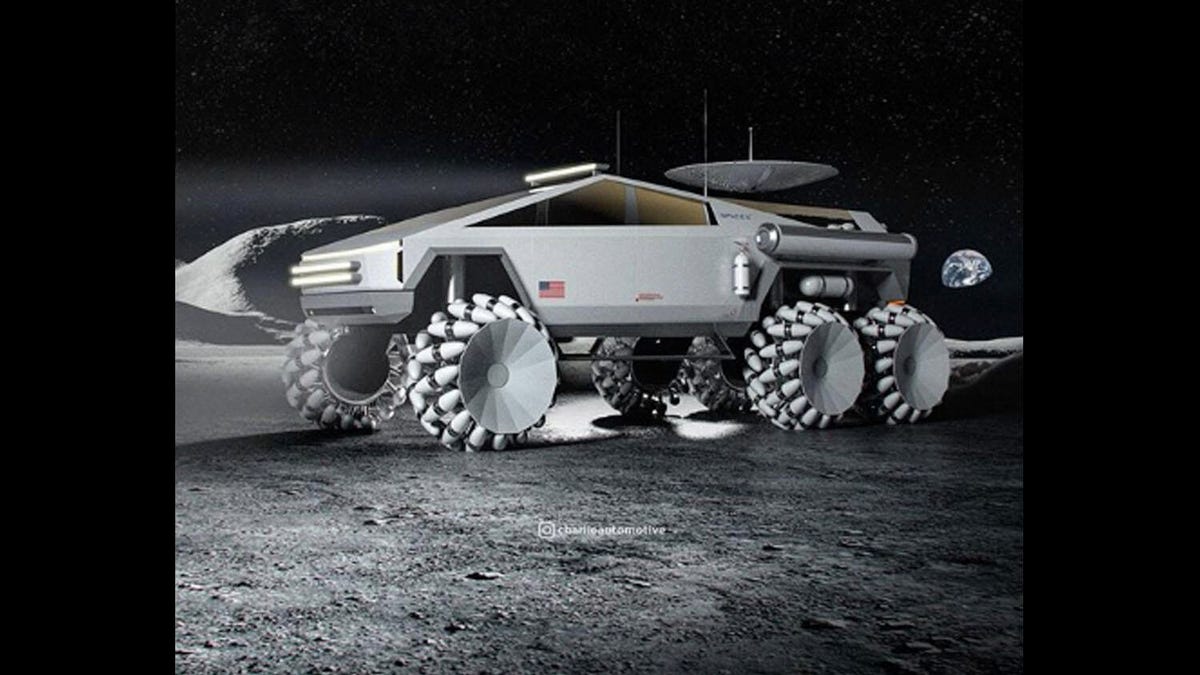 Tesla Cybertruck SpaceX lunar rover rendering