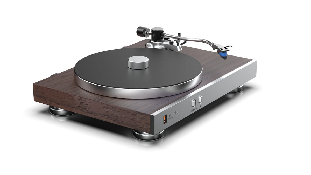 Walnut and silver JBL turntable