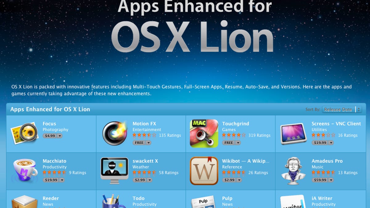 Apps enhanced for Lion