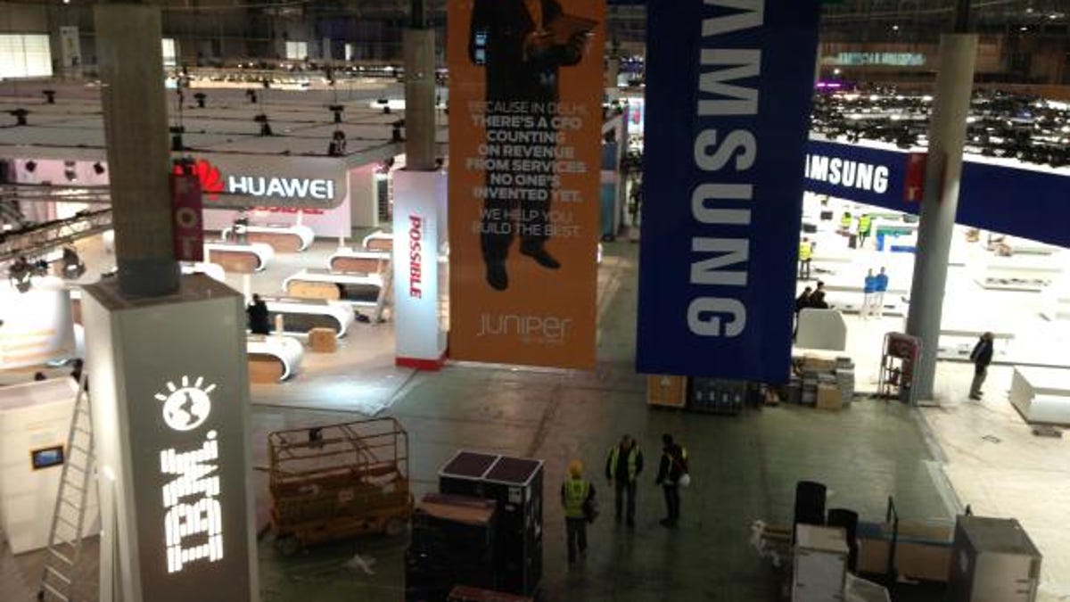 Samsung's booth getting set up at Mobile World Congress 2013.