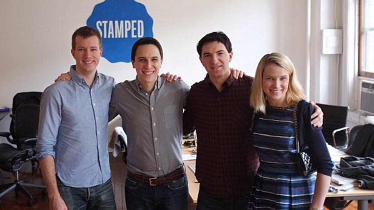 Yahoo CEO Marissa Mayer with the Stamped team in New York.