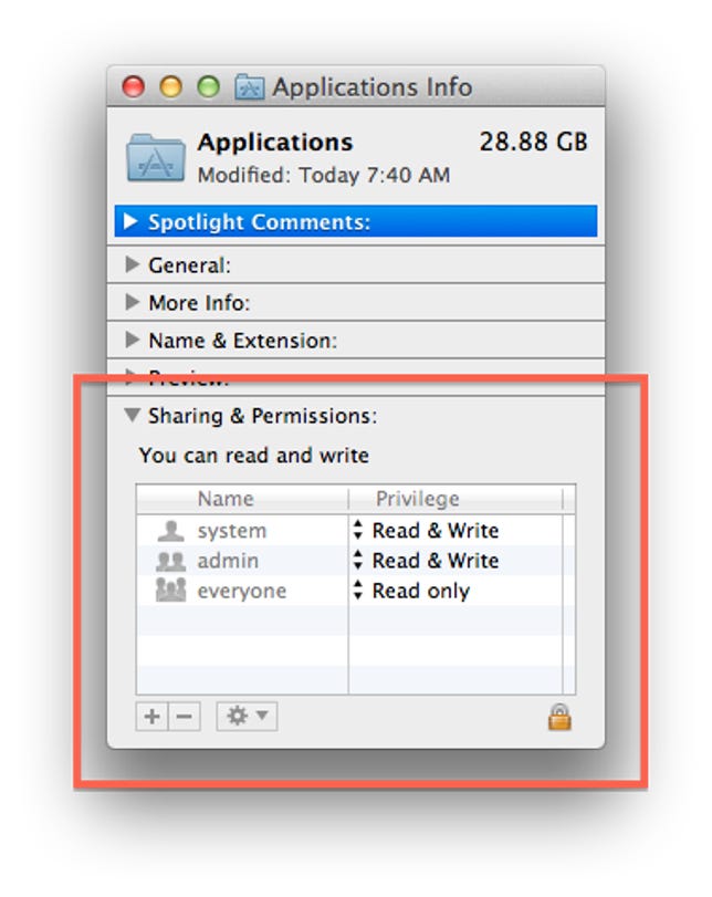 Application folder permissions