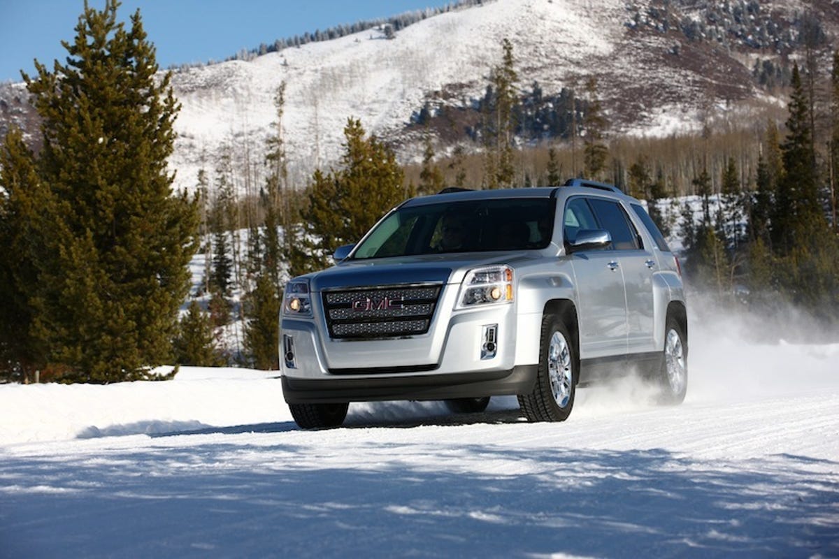 The 2012 GMC Terrain is available with either a 2.4-liter engine that achieves up to 32 mpg on the highway, or a 3-liter engine that produces 264 horsepower.