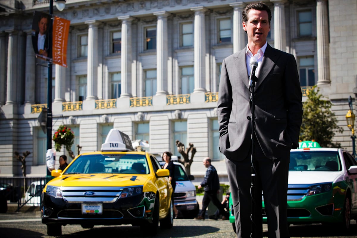 Gavin Newsom in front of San Francisco City Hall