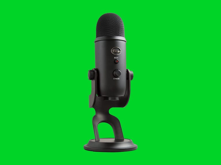 Blue Yeti mic with a green background
