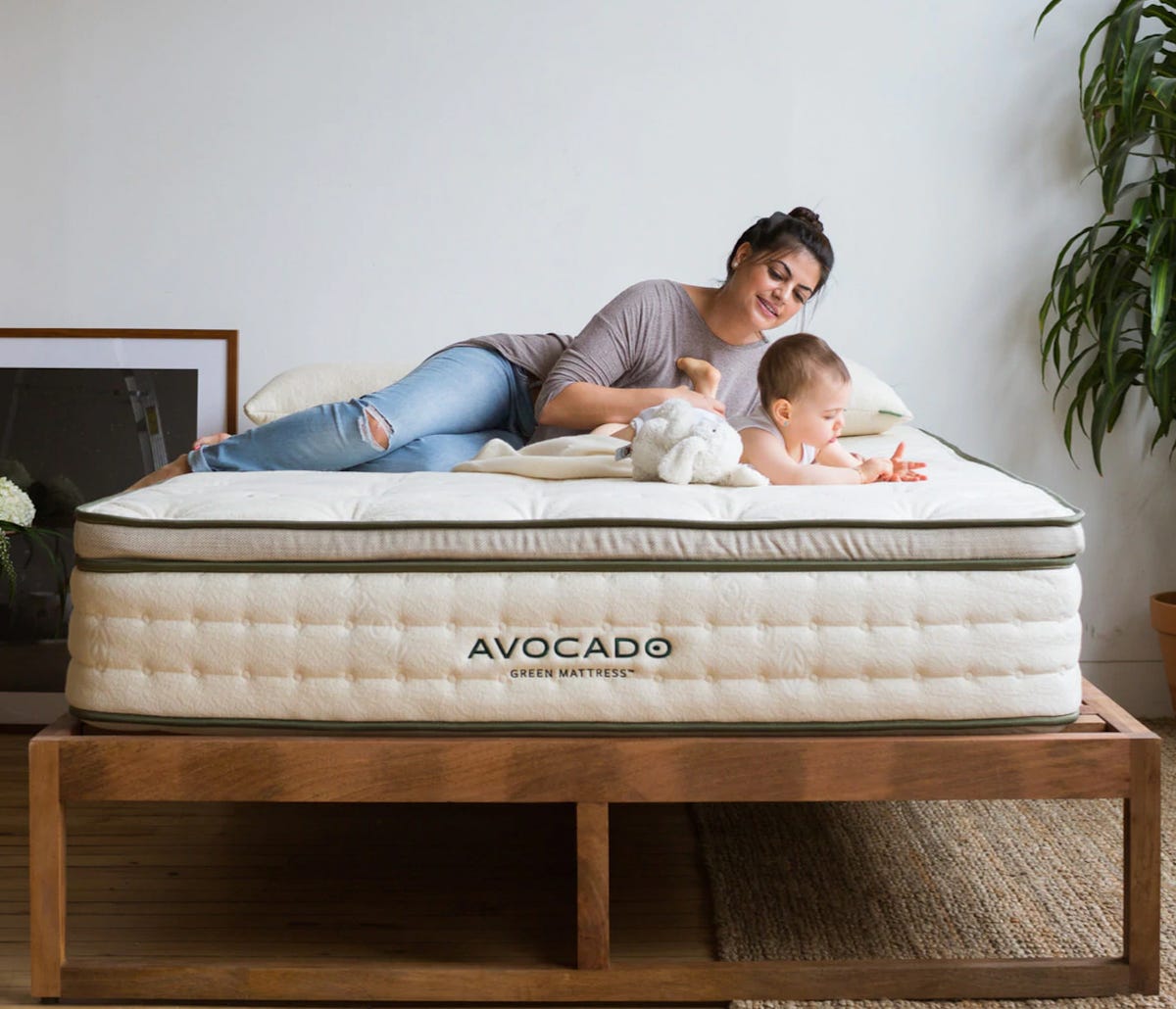 A mother and baby on an Avocado mattress