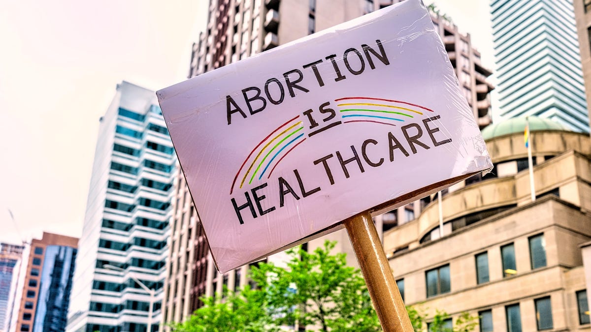 Protest sign reading "Abortion is healthcare"