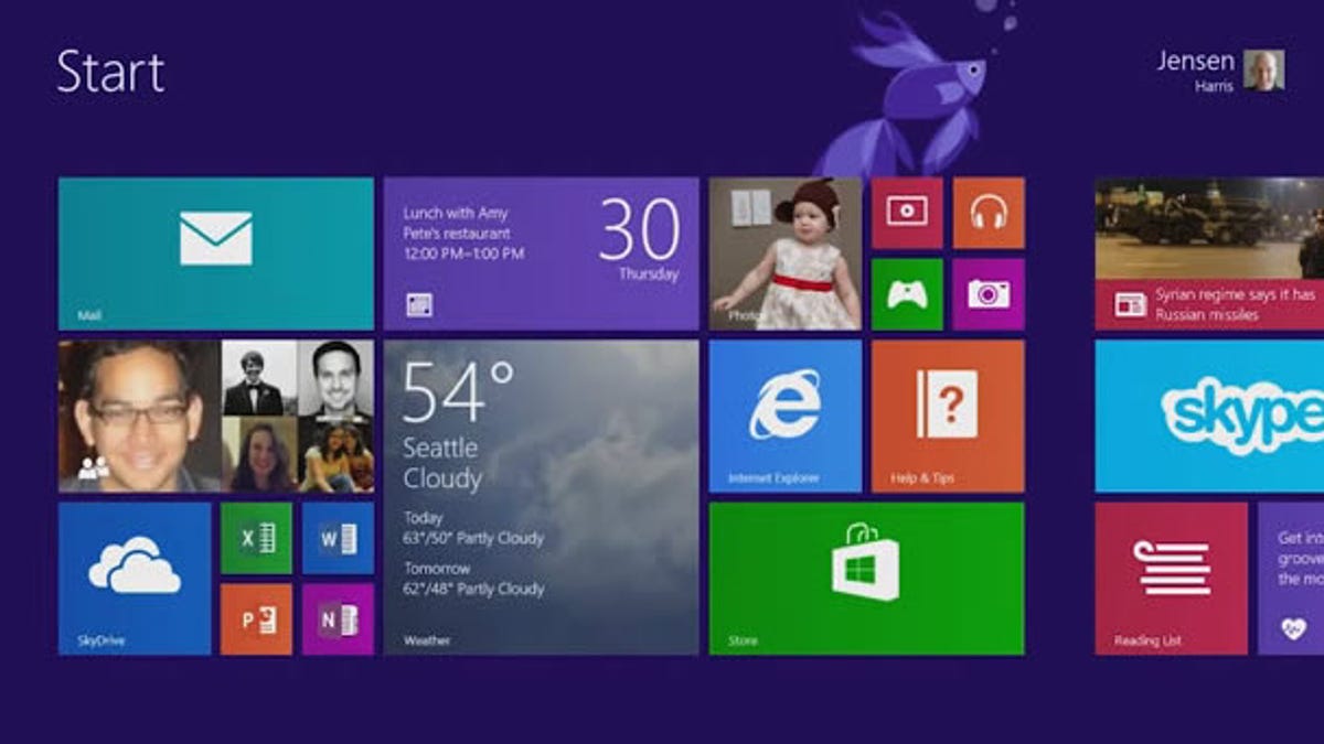 The Windows 8.1 Start screen.