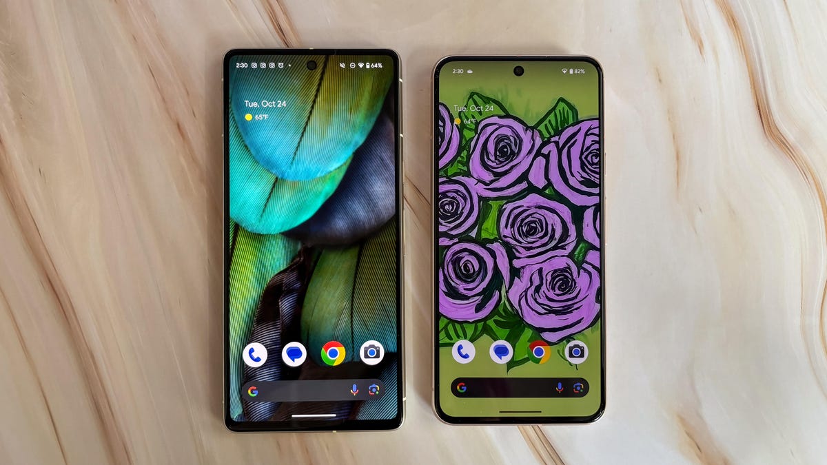 The Pixel 7 (left) and Pixel 8 (right)