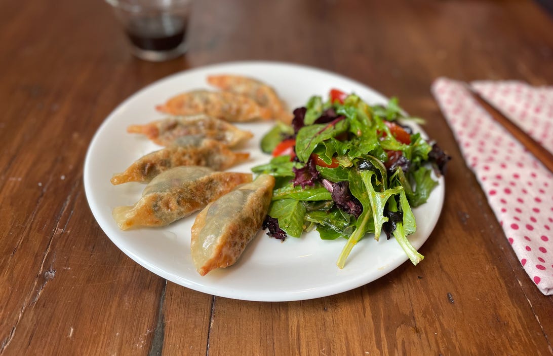 pot stickers and salad