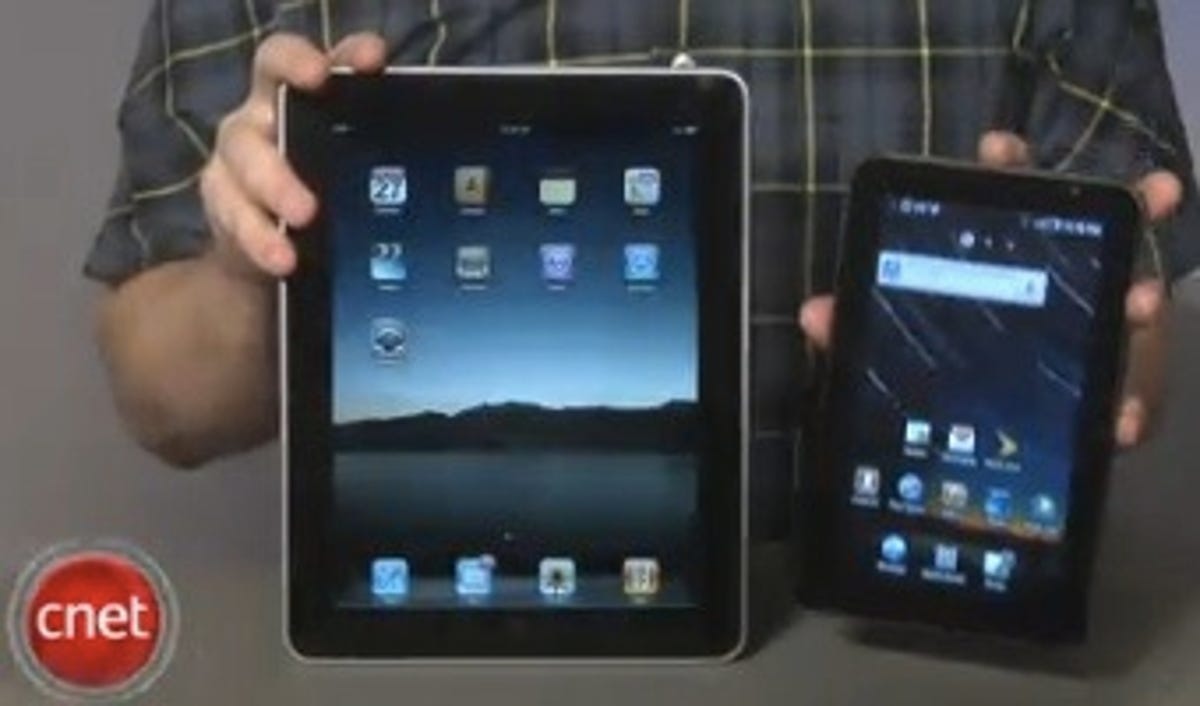 Steve Jobs was wrong: a 7-inch diagonal is fine. Samsung Galaxy Tab on right.