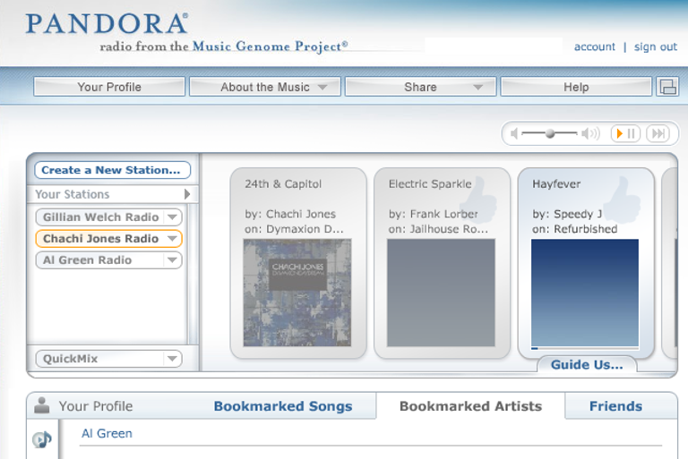 Screen shot of Pandora Web site.