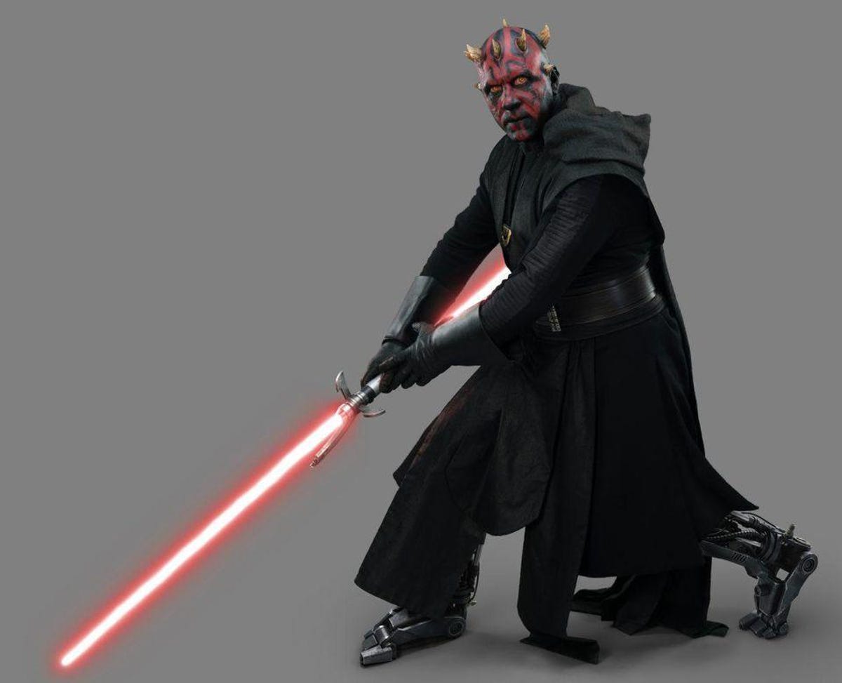 Maul is seen only as a hologram in the movie, but Lucasfilm released some photos that show off his look.