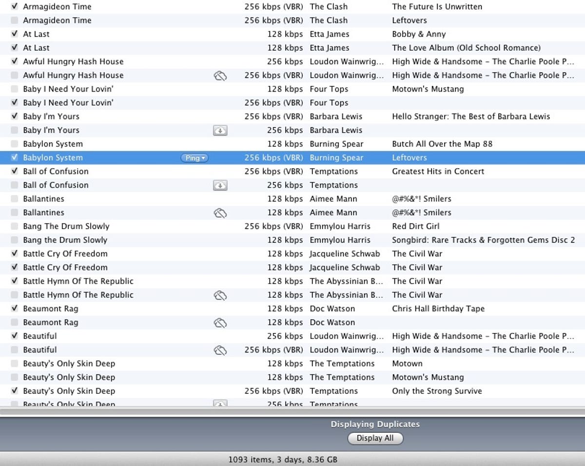 iTunes duplicate-file list