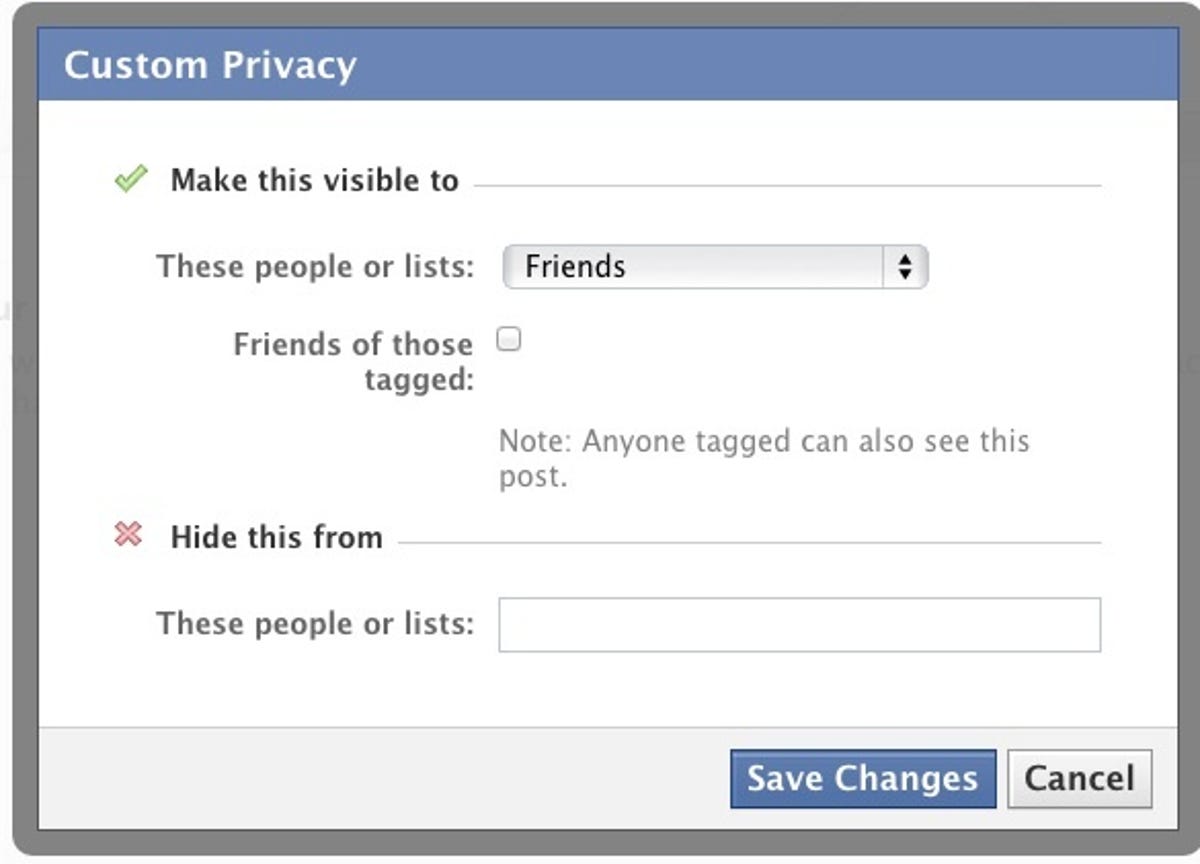 Facebook Custom Privacy settings