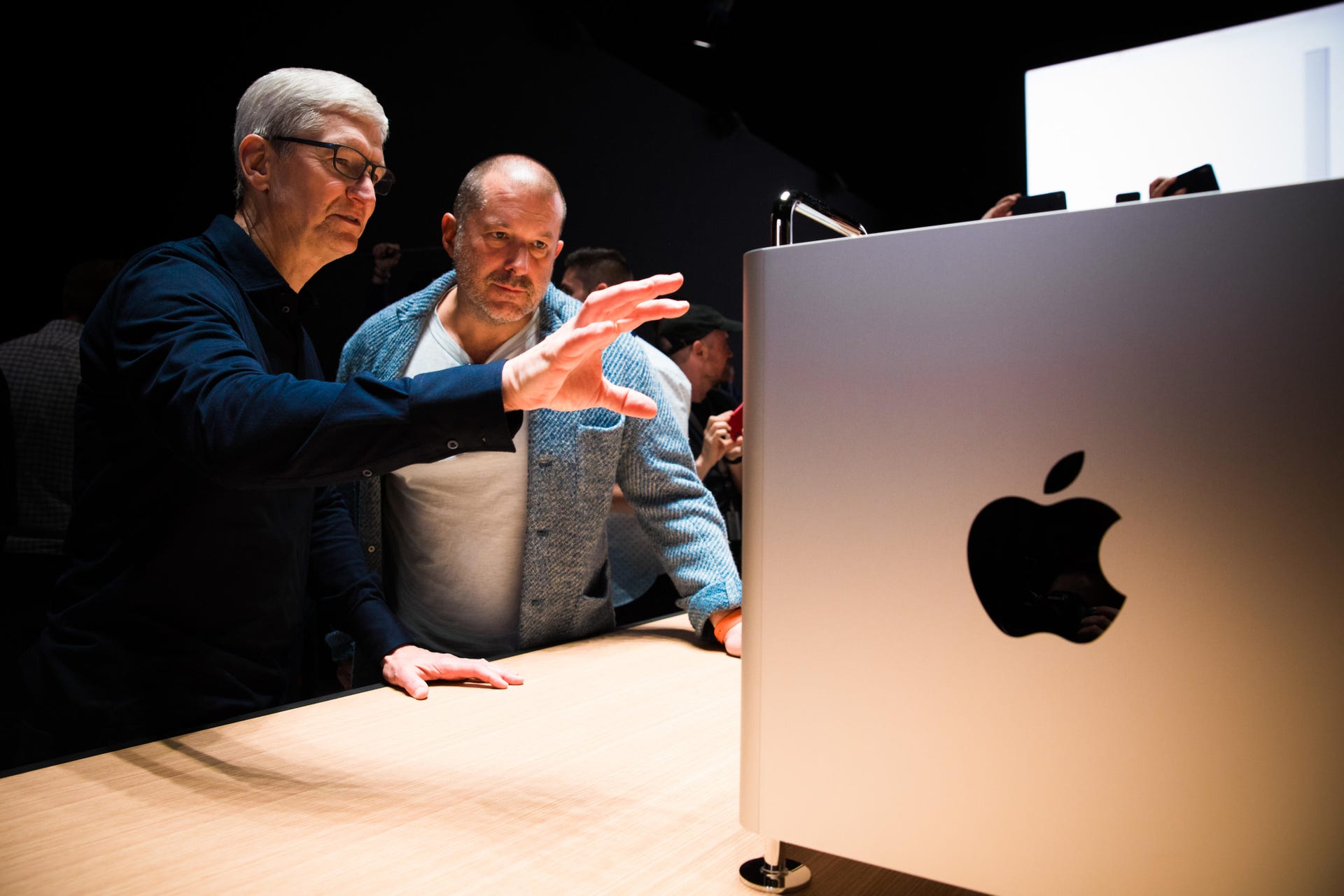 Tim Cook and Jony Ive at Apple WWDC with the new Mac Pro