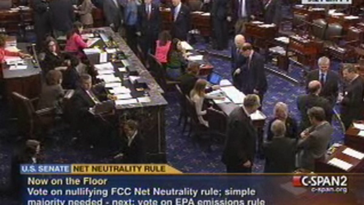 By a party line vote, U.S. Senate rejects proposal to repeal federal Net neutrality regulations.