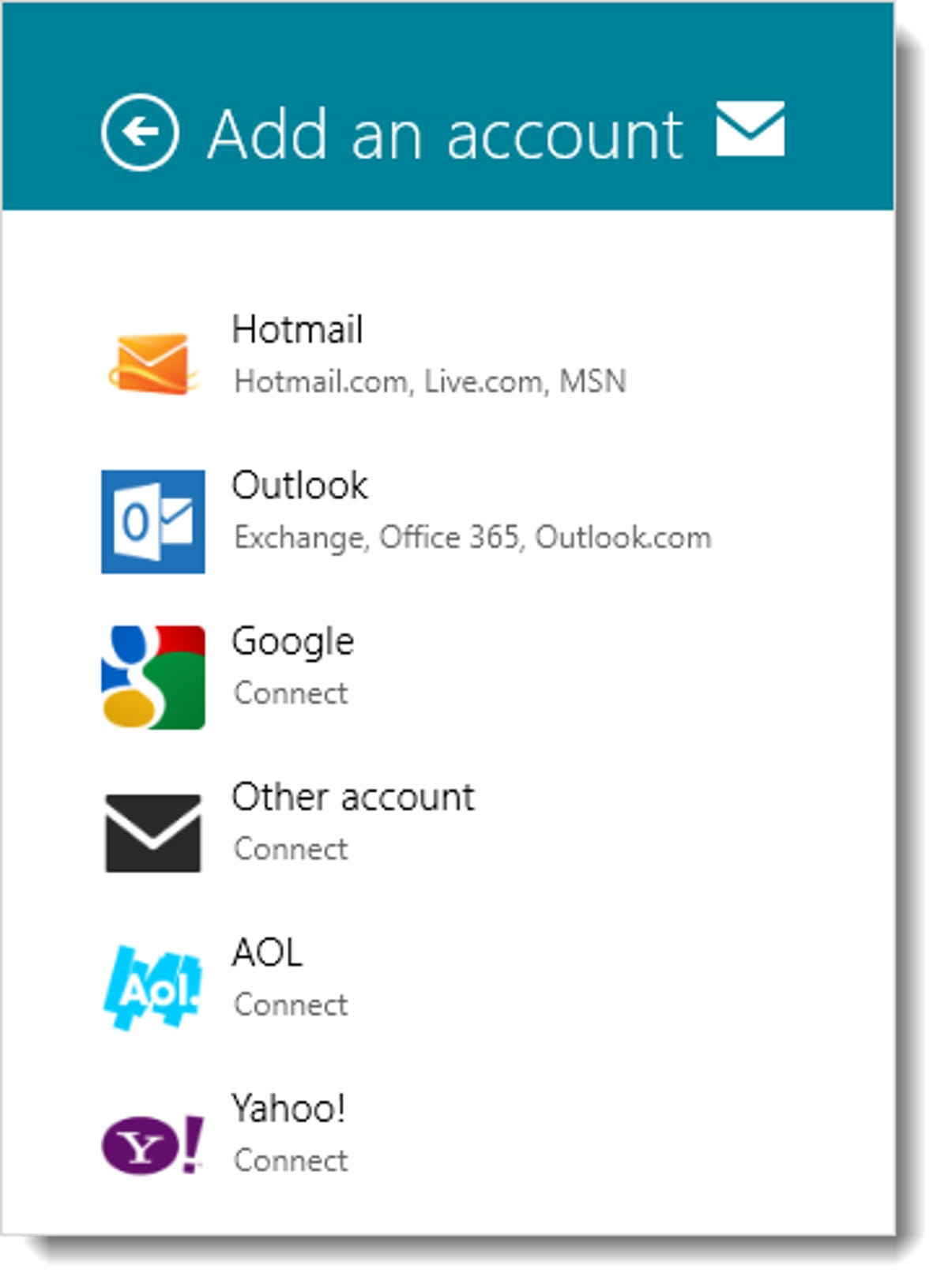 Windows 8 Mail add an account
