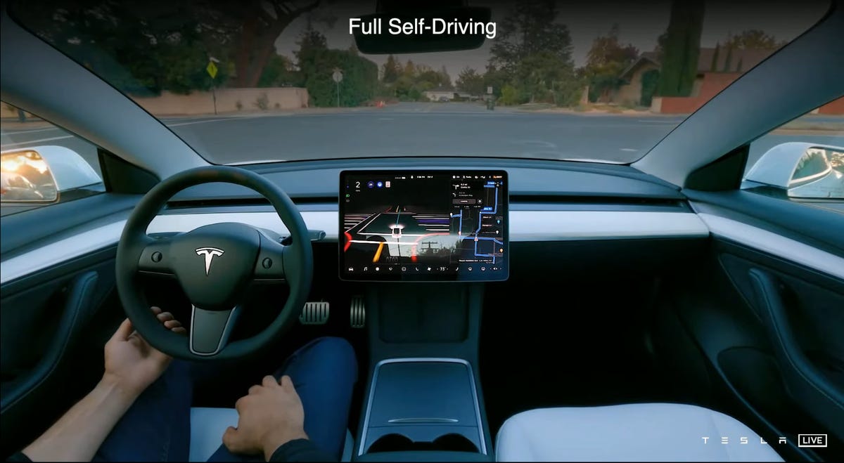 Steering wheel and dashboard of a Tesla car