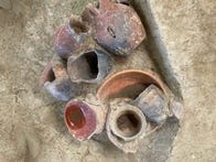 <p>Some of the ancient pots recovered from a burial scene 9,000 years old.</p>