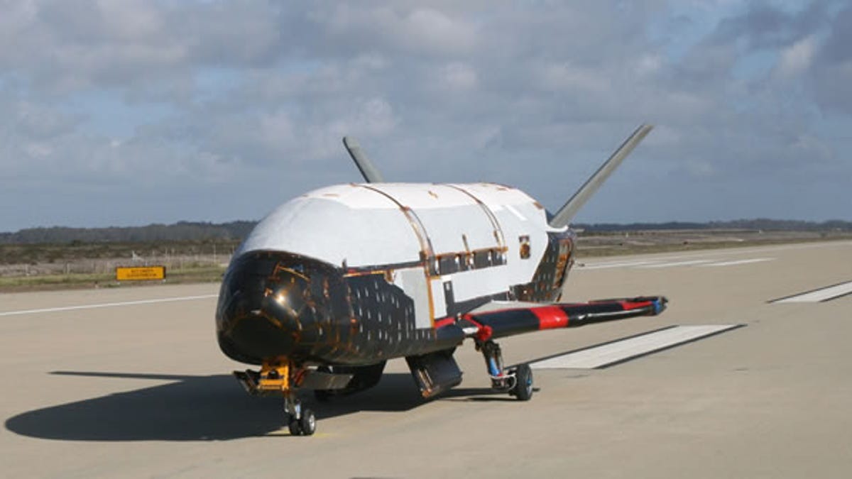 The X-37B Orbital Test Vehicle on the runway.