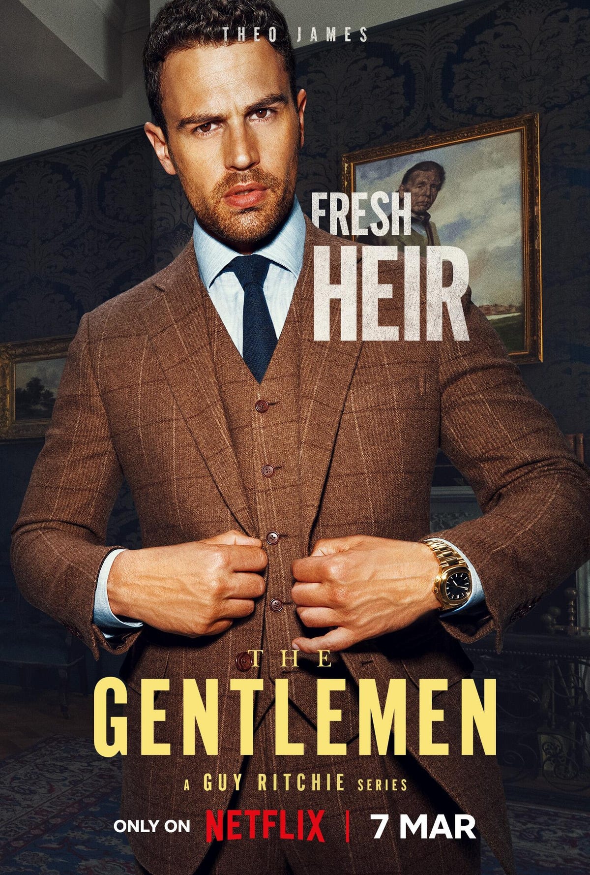 theo james wears a suit for the gentlemen on Netflix