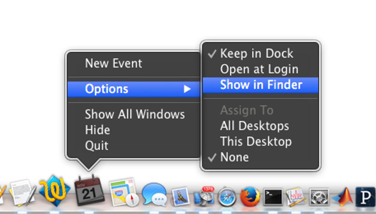 Dock contextual menu in OS X