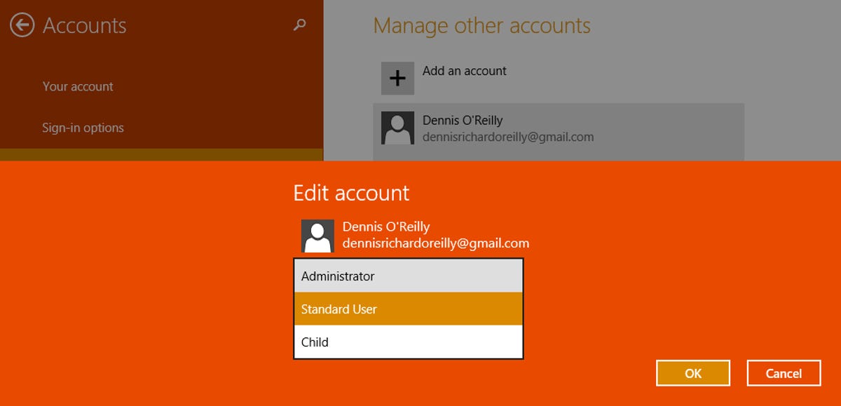 Windows 8.1 edit-account-type options