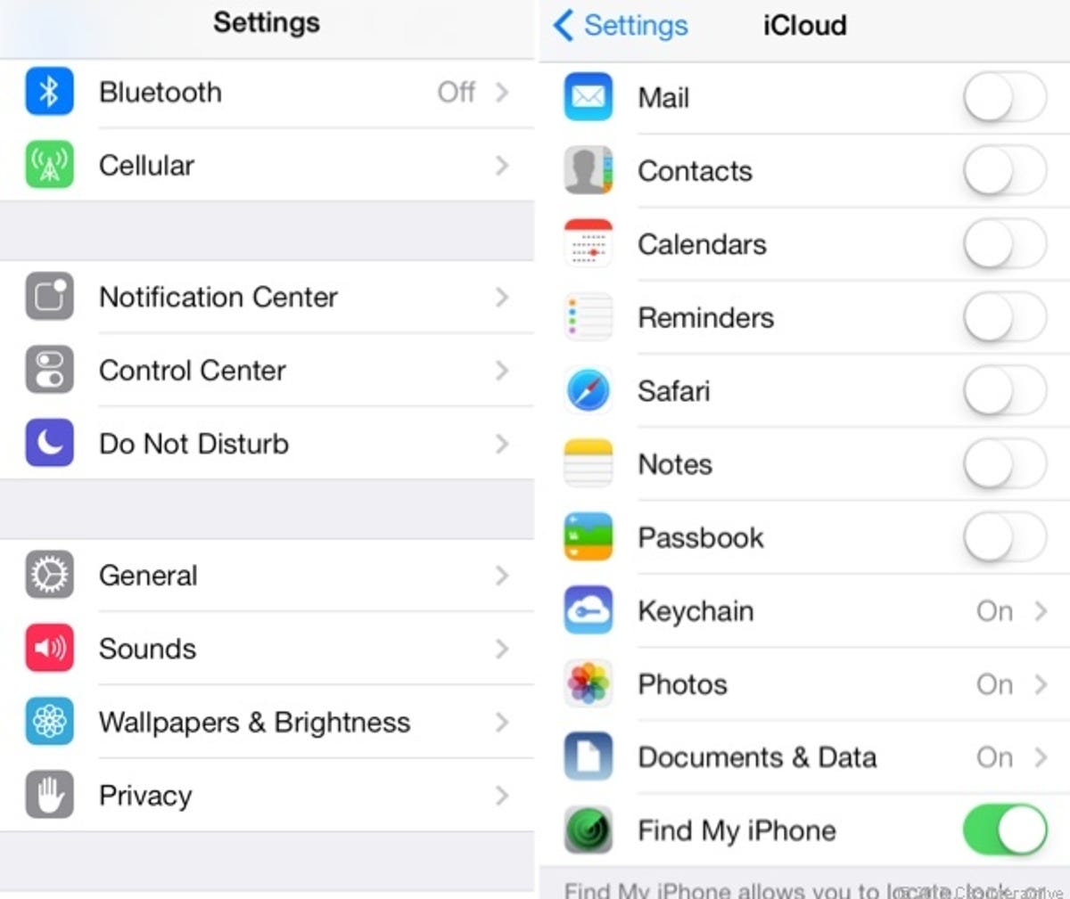 iOS 7 settings