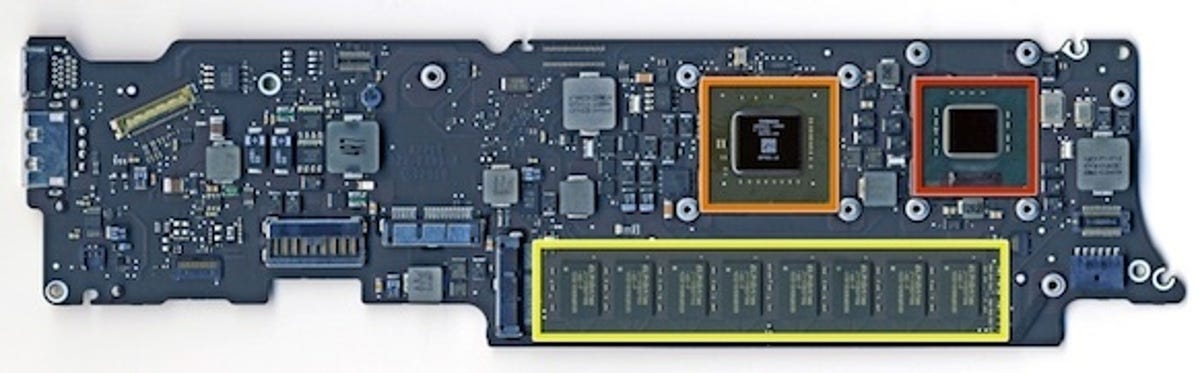 The 2010 MacBook Air's main board, like the iPad's, packs a lot into a small space.  And, come to think of it, the Air preceded the iPad (and the iPhone arrived before both).