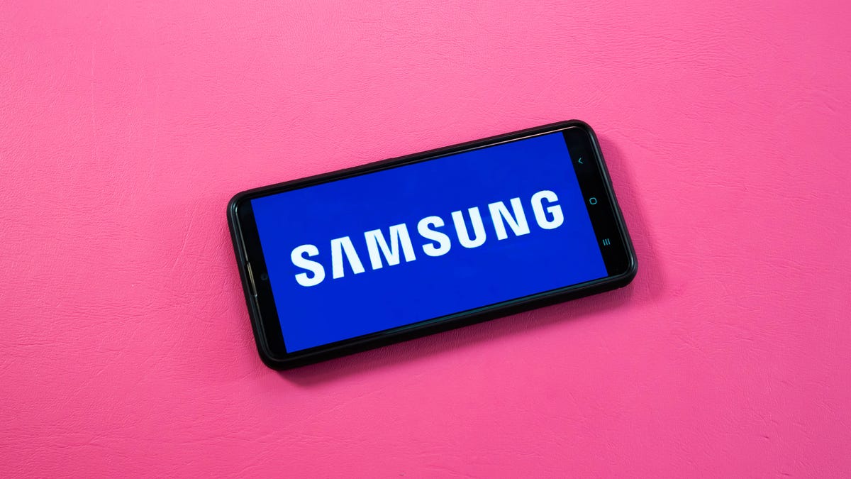 Samsung logo on pink background