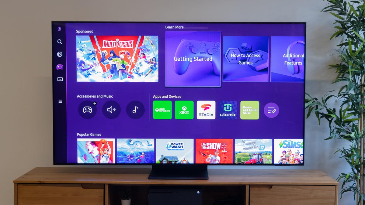 The Samsung QN90B QLED TV has a game hub with built-in cloud gaming.
