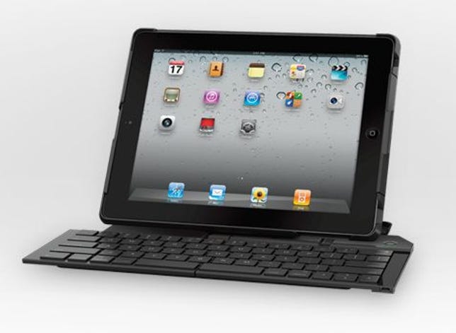 The Logitech Fold-Up Keyboard for iPad 2 offers a full-size set of keys.