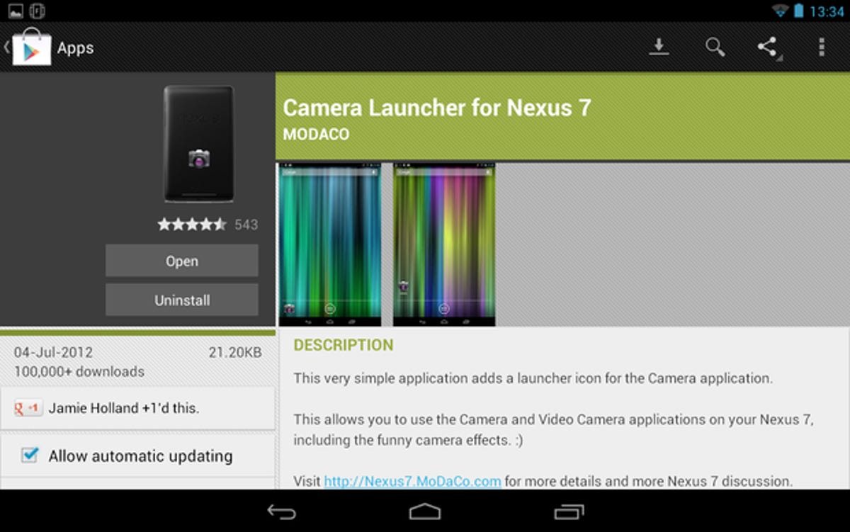 Camera Launcher for Nexus 7