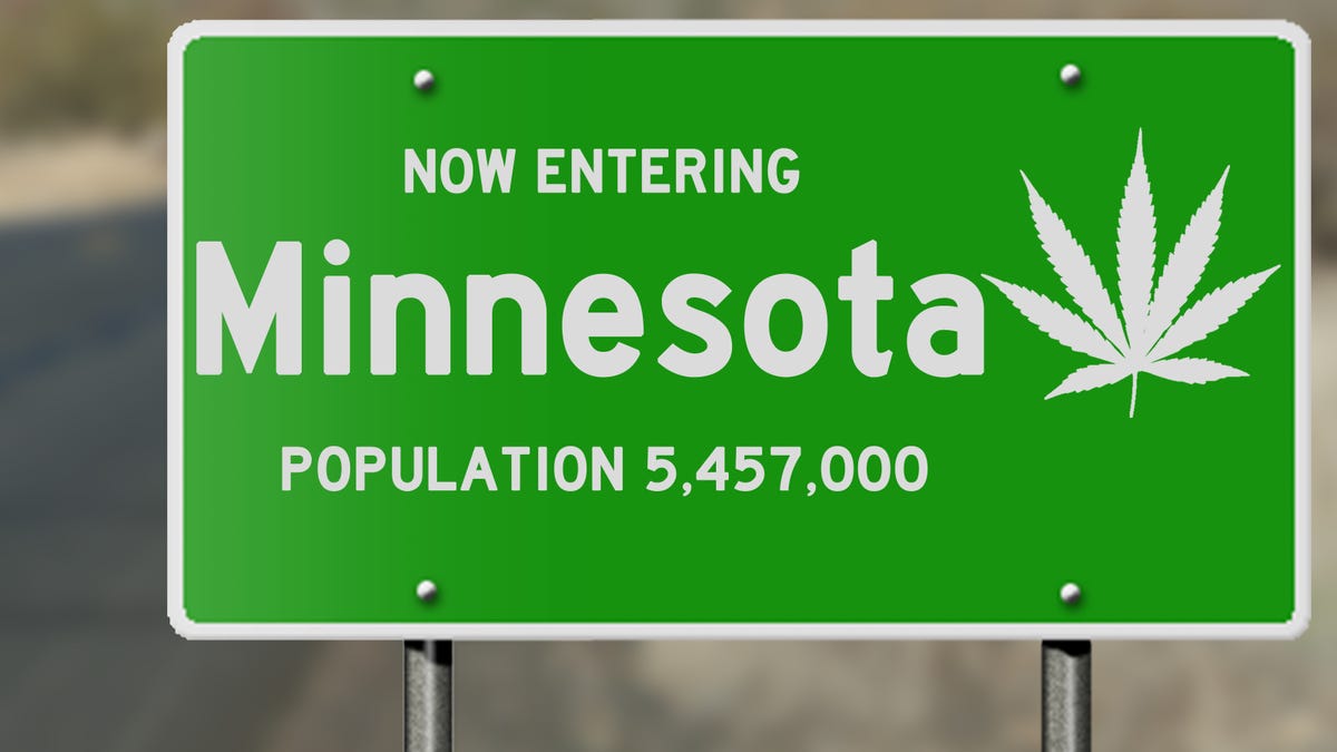state sign for Minnesota with cannabis leaf