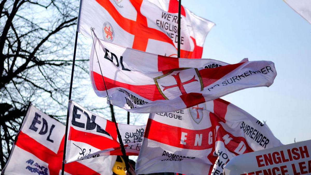 English Defence League march through Peterborough.