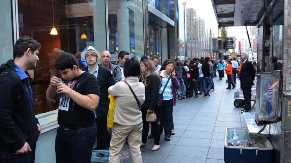 The line for an iPhone 5 at the Fifth Avenue Apple store in New York City in September.
