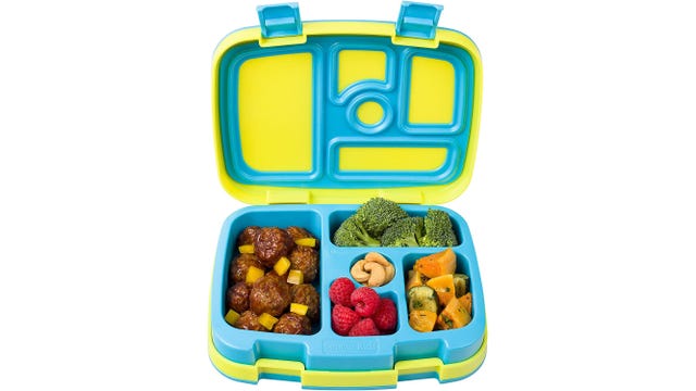 Yellow and blue lunchbox with separate compartments