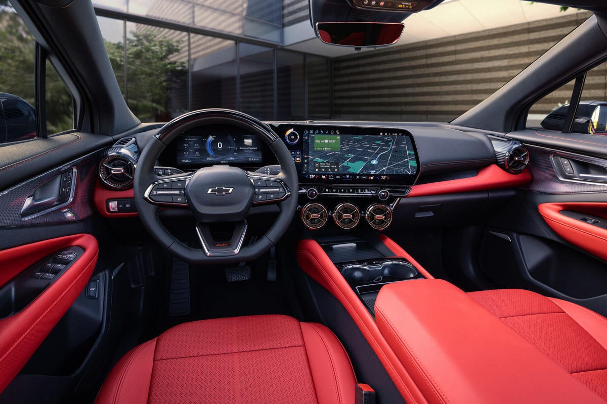 Interior photo of a 2024 Chevrolet Blazer EV SS with red leather