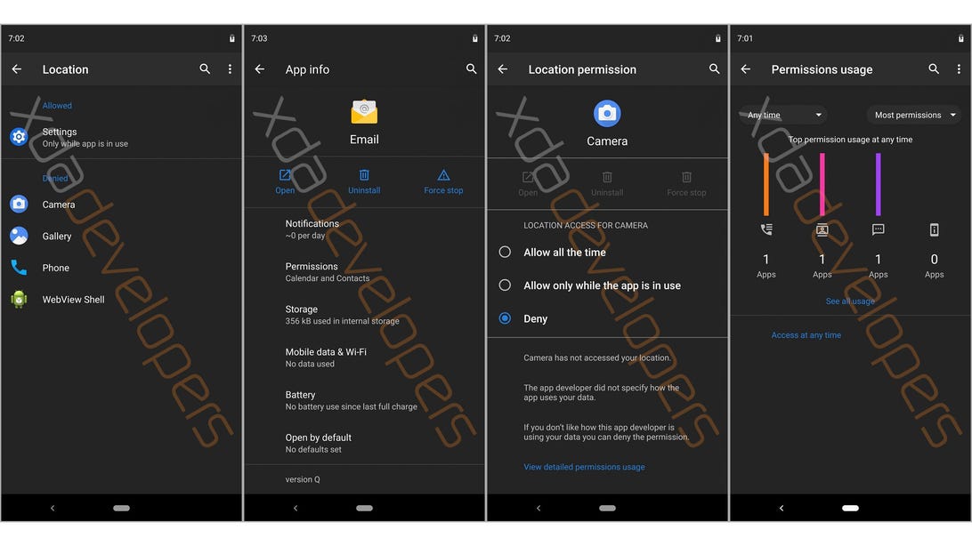 Android Q leak shows system-wide dark mode, permissions overhaul