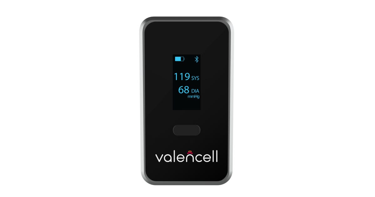 The digital screen on Valencell's blood pressure monitor