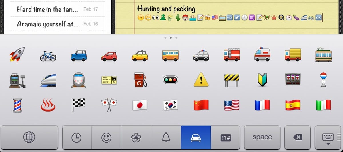 iPad Emoji keyboard transportation and travel symbols