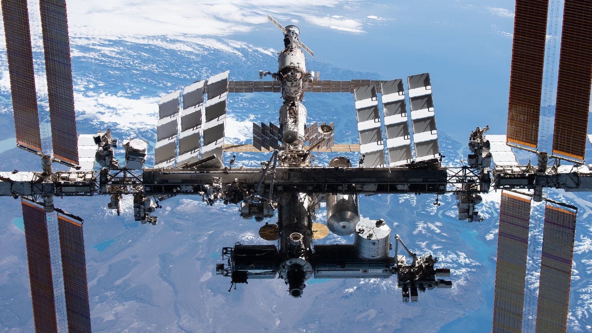 The International Space Station, with Earth in the background
